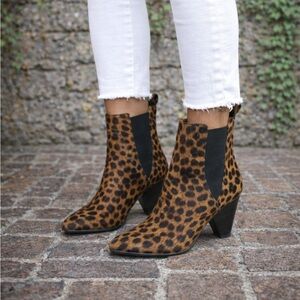 VERONICA BEARD Landon Leopard Print Calf-Hair Ankle Boots, 37.5